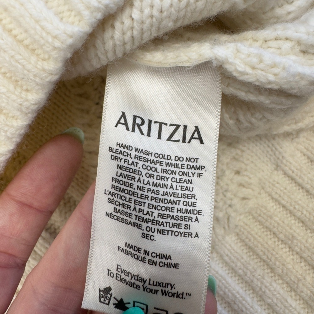Aritzia Sunday Best Cream Wool Blend Cable Knit Sweater Small White Crewneck - Picture 5 of 9